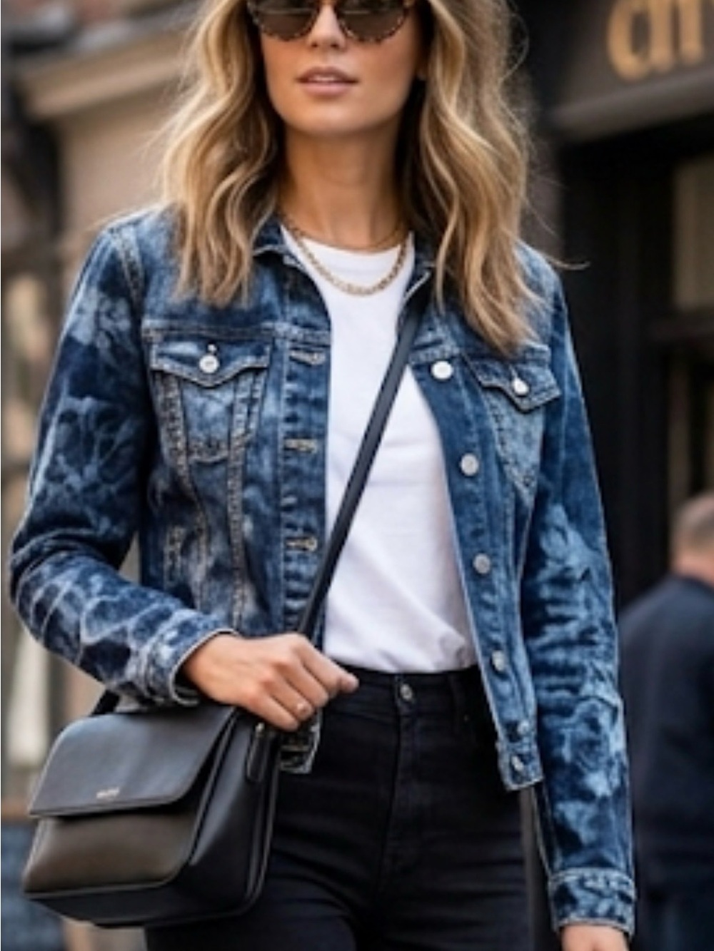 LuLaRoe Harvey floral Washed Dark Indigo Denim Jacket